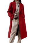 Women's Maple Red Long Wool Double-Breasted Coat