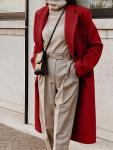 Women's Maple Red Long Wool Double-Breasted Coat