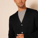 Men's V-Neck Cotton Cardigan Sweater - Black