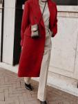 Women's Maple Red Long Wool Double-Breasted Coat