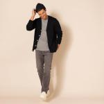 Men's V-Neck Cotton Cardigan Sweater - Black