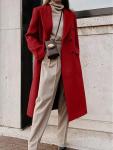 Women's Maple Red Long Wool Double-Breasted Coat