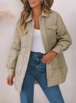 EVALESS Diamond Quilted Jackets for Women Lightweight Collar Long Sleeve Button Down Puffer Jacket Fall 2024 Coat Outerwear with Pockets Beige Medium