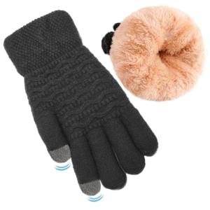 Women's Winter Warm Touch Screen Gloves Womens Thermal Black Cable Knit Wool Fleece Lined Touchscreen Texting Mittens for Cold Weather