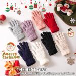 Women's Winter Warm Touch Screen Gloves Womens Thermal Black Cable Knit Wool Fleece Lined Touchscreen Texting Mittens for Cold Weather