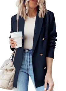 Dokotoo Women's Navy Blue Double Breasted Blazer