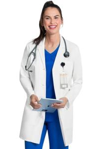 Cherokee White Lab Coat for Women with Notched Lapels with Button Closure and 3 Pockets CK452, S, White
