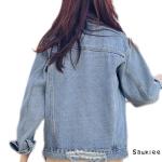 Oversized Distressed Denim Trucker Jacket for Women