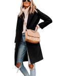 Tanming Women's Notch Lapel Double Breasted Wool Blend Mid Long Pea Trench Coat (Black-XL)