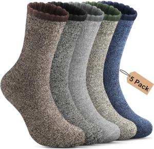 Annsuki 5 Pack Mens Thermal Wool Socks for Winter Warm Merino Socks Thick Hiking Socks for Camping Running Hunting Cozy Socks for Man Multi Colors (US Size 13-18)