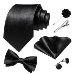 DiBanGu Mens Satin Suit Vest and Tie Set 8PCS Solid Waistcoat and Bowtie with Lapel Pin for Tuxedo Dress Vest Wedding Formal, Black, 3X-Large