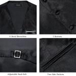 DiBanGu Mens Satin Suit Vest and Tie Set 8PCS Solid Waistcoat and Bowtie with Lapel Pin for Tuxedo Dress Vest Wedding Formal, Black, 3X-Large