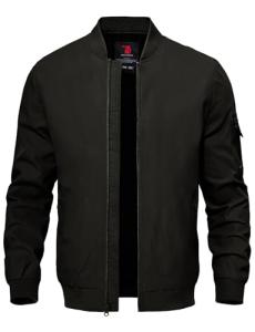 TBMPOY Men's Lightweight Bomber Jackets for Men Windproof Windbreaker Jacket Track Spring Casual Jackets Outdoor Coat Black L