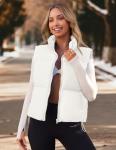 MEROKEETY Womens Puffer Vest Stand Collar Zip Up Sleeveless Padded Gilet Coat with Pockets, White, Medium