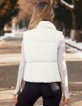 MEROKEETY Womens Puffer Vest Stand Collar Zip Up Sleeveless Padded Gilet Coat with Pockets, White, Medium