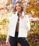 MEROKEETY Womens Puffer Vest Stand Collar Zip Up Sleeveless Padded Gilet Coat with Pockets, White, Medium