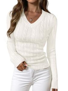 Prettygarden Women's V Neck Cable Knit Sweater