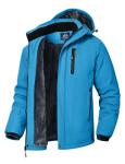 Men's Waterproof Ski Jacket with Fleece Hood, Blue