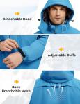 Men's Waterproof Ski Jacket with Fleece Hood, Blue