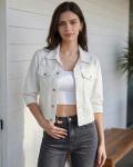 Women's Cropped Denim Jacket with Lapel Buttons