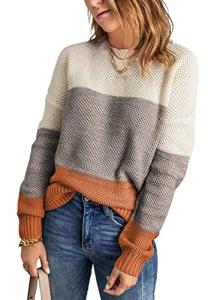 Dokotoo Women's Color Block Bat Sleeve Sweater