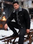 Men's Black Sherpa Lined Corduroy Trucker Jacket