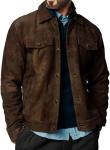 Men's Dark Brown Suede Leather Trucker Jacket