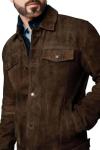 Men's Dark Brown Suede Leather Trucker Jacket