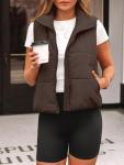 Women’s Cropped Puffer Vest - Coffee Color