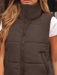 Women’s Cropped Puffer Vest - Coffee Color