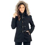 Alpine Swiss Duffy Womens Black Wool Coat Fur Trim Hooded Parka Jacket 2XL