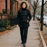 Alpine Swiss Duffy Womens Black Wool Coat Fur Trim Hooded Parka Jacket 2XL