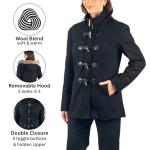 Alpine Swiss Duffy Womens Black Wool Coat Fur Trim Hooded Parka Jacket 2XL