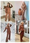 Aleumdr Two Piece Outfits Half Zip Sweatshirt Sweatsuit Fleece Lounge Sets for Women Matching Set Oversized Pullover Wide Leg Sweatpant Tracksuit 2024 Fall Fashion Travel Athletic Clothing Brown
