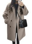 chouyatou Women's Casual Notch Lapel Double Breasted Warm Pea Coat Overcoat (Medium, Grey beige)