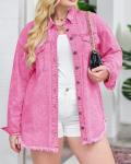 Oversized Pink Denim Jacket with Raw Hem