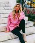 Oversized Pink Denim Jacket with Raw Hem