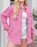 Oversized Pink Denim Jacket with Raw Hem
