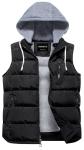 CREATMO US Men's Casual Padded Vest Coats Outdoor Heavy Duty Hooded Vest Sleeveless Jacket Black XL