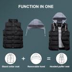 CREATMO US Men's Casual Padded Vest Coats Outdoor Heavy Duty Hooded Vest Sleeveless Jacket Black XL