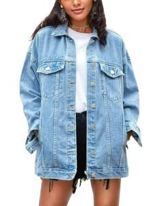 Oversized Denim Biker Jacket for Women