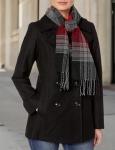 London Fog Women's Plus-Size Double Breasted Peacoat with Scarf, Black, 1X