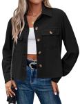 Trendy Black Cropped Corduroy Shacket for Women