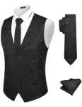 COOFANDY 3PCS Men's Suit Vest Set Business Formal Dress Waistcoat Vests with 3 Pockets, Black, L