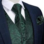 DiBanGu Mens Paisley Vest Tie Set with Lapel Pin Tie Clip 7PCS Silk V-Neck Suit Waistcoat and Necktie for Tuxedo Wedding, Emerald Green, X-Large