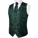 DiBanGu Mens Paisley Vest Tie Set with Lapel Pin Tie Clip 7PCS Silk V-Neck Suit Waistcoat and Necktie for Tuxedo Wedding, Emerald Green, X-Large