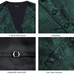 DiBanGu Mens Paisley Vest Tie Set with Lapel Pin Tie Clip 7PCS Silk V-Neck Suit Waistcoat and Necktie for Tuxedo Wedding, Emerald Green, X-Large