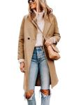 Tanming Women's Notch Lapel Double Breasted Wool Blend Mid Long Pea Trench Coat (Khaki-M)