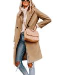 Tanming Women's Notch Lapel Double Breasted Wool Blend Mid Long Pea Trench Coat (Khaki-M)