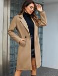 Tanming Women's Notch Lapel Double Breasted Wool Blend Mid Long Pea Trench Coat (Khaki-M)